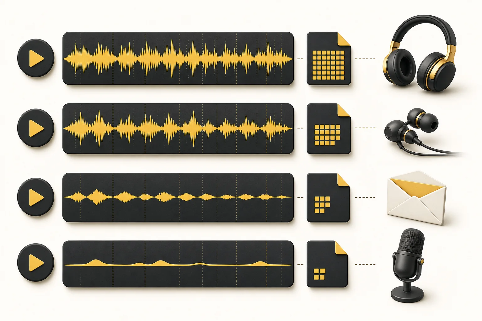 Four MP3 size reducer levels for headphones, everyday listening, email, and voice